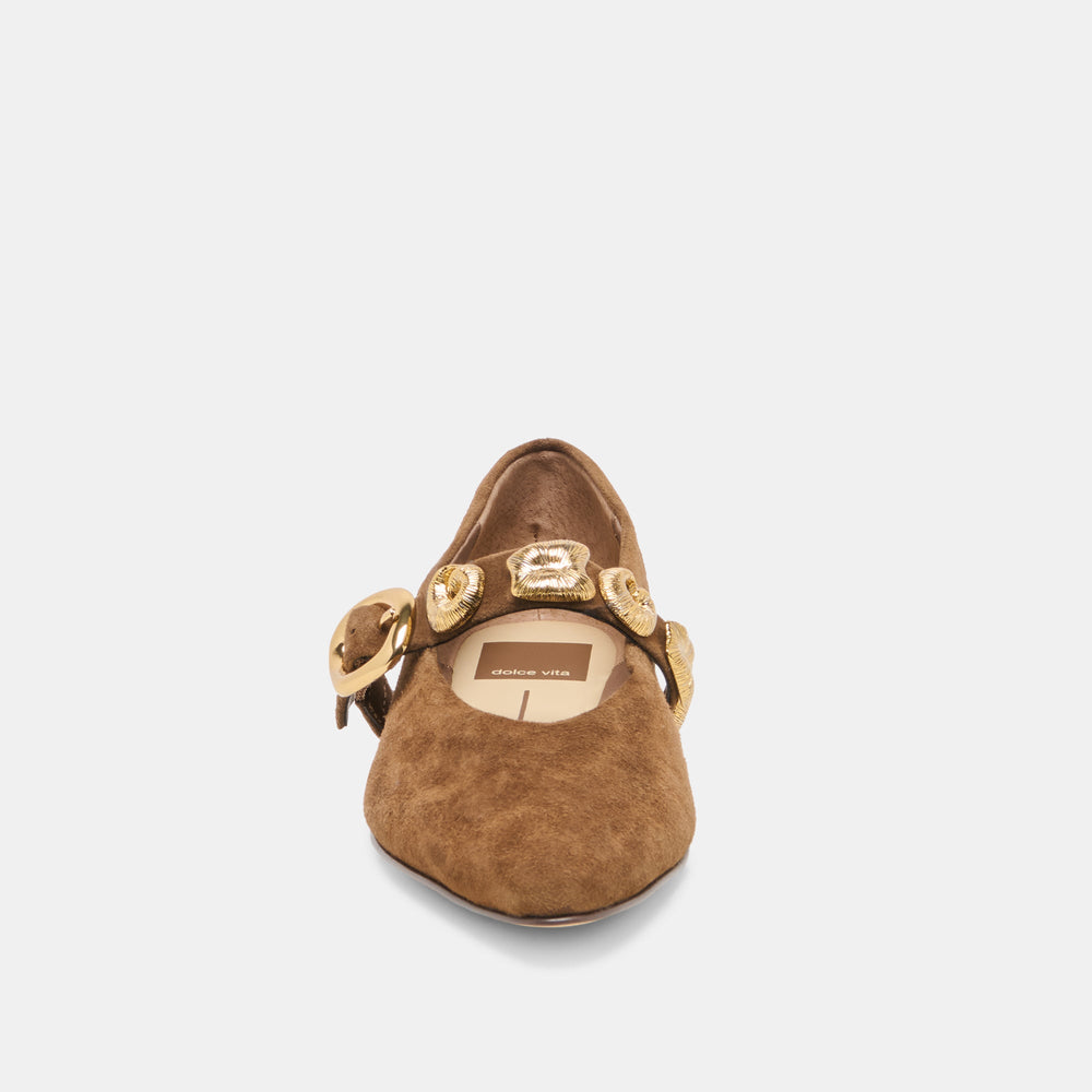 Dolce Vita SHOES | LOREE Chesnut Suede Mary-Jane Metal Detail Ballet Flats