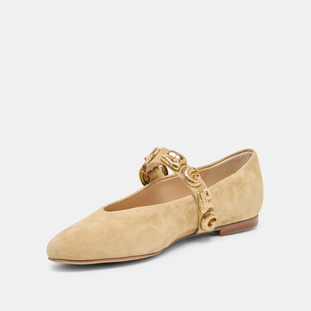 Dolce Vita SHOES | LOREE Desert Taupe Suede Mary-Jane Metal Detail Ballet Flats