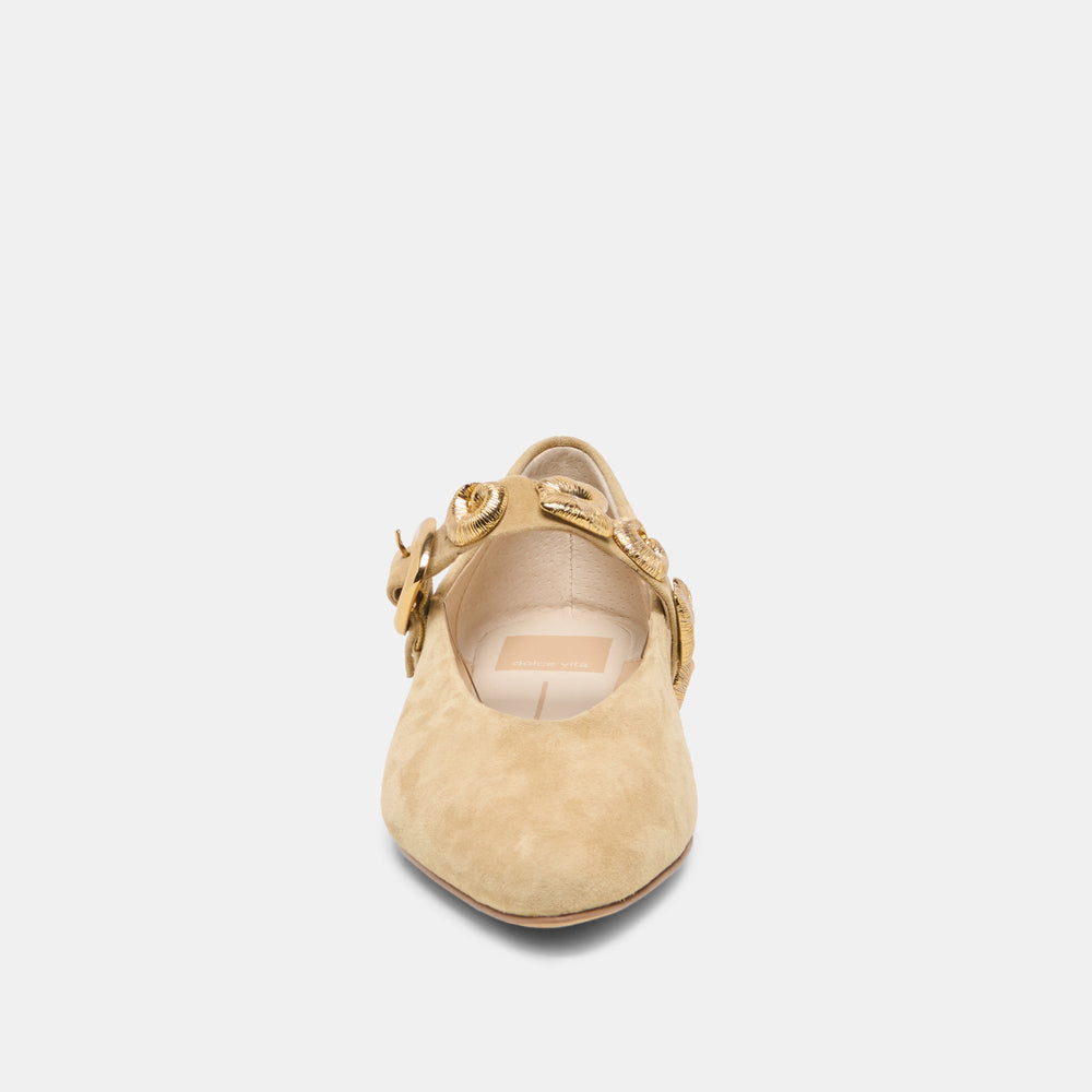 Dolce Vita SHOES | LOREE Desert Taupe Suede Mary-Jane Metal Detail Ballet Flats