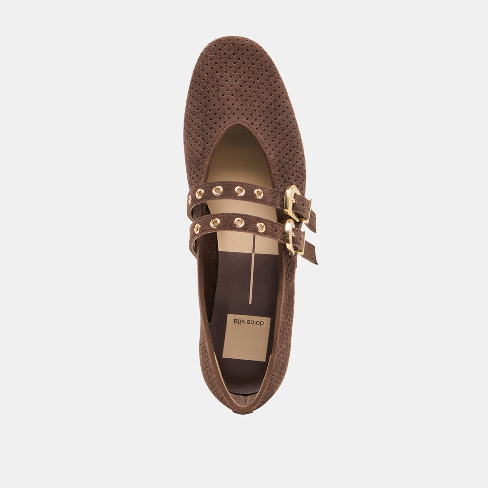 Dolce Vita SHOES | Baylee Grommet Dk Brown Perforated Suede Ballet Flats