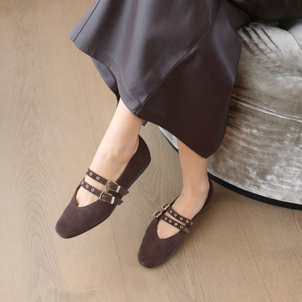 Dolce Vita SHOES | Baylee Grommet Dk Brown Perforated Suede Ballet Flats