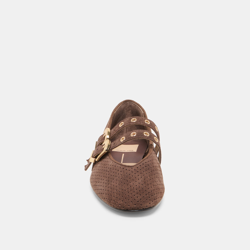 Dolce Vita SHOES | Baylee Grommet Dk Brown Perforated Suede Ballet Flats
