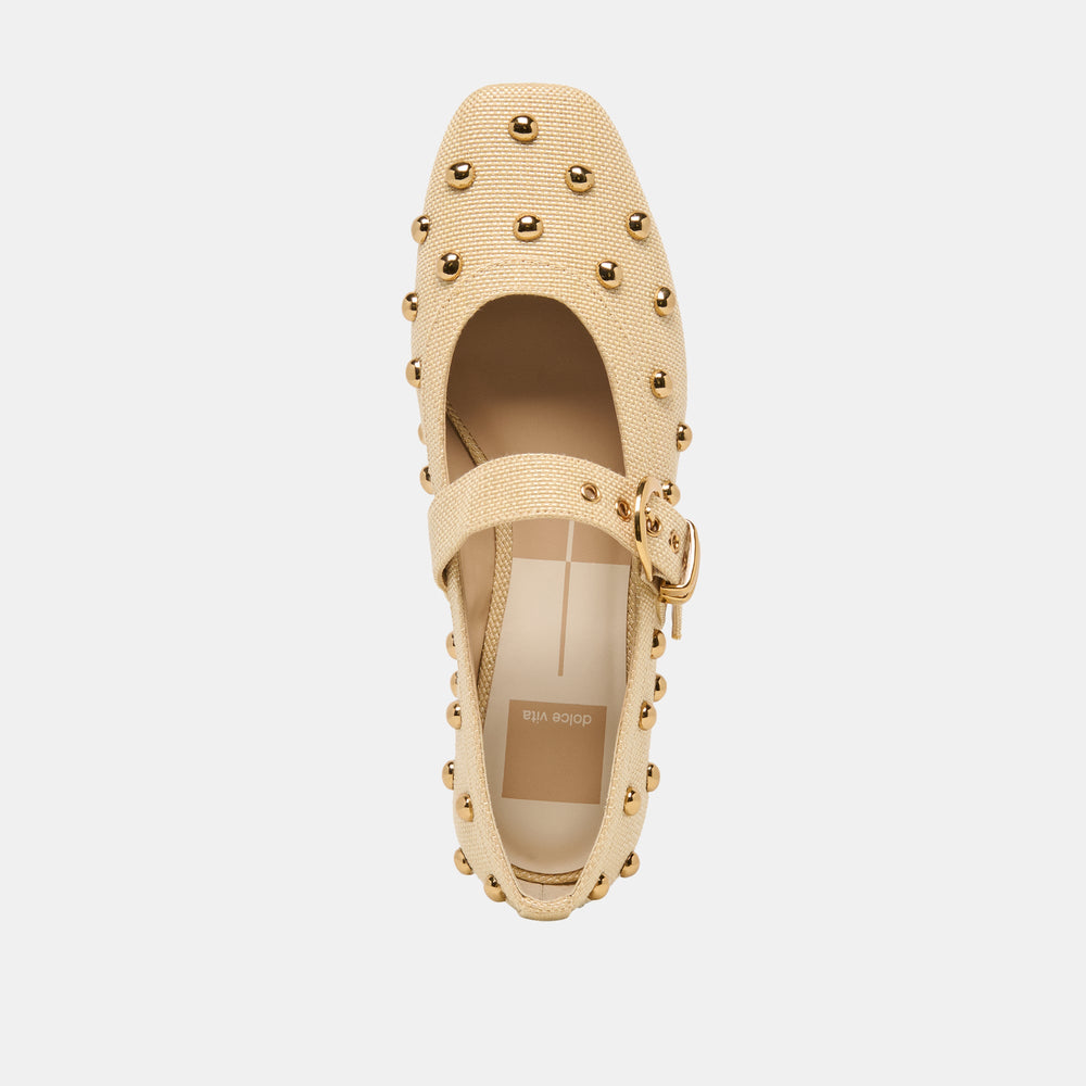 Dolce Vita SHOES | Mikel Stud Lt Natural Raffia Ballet Flats