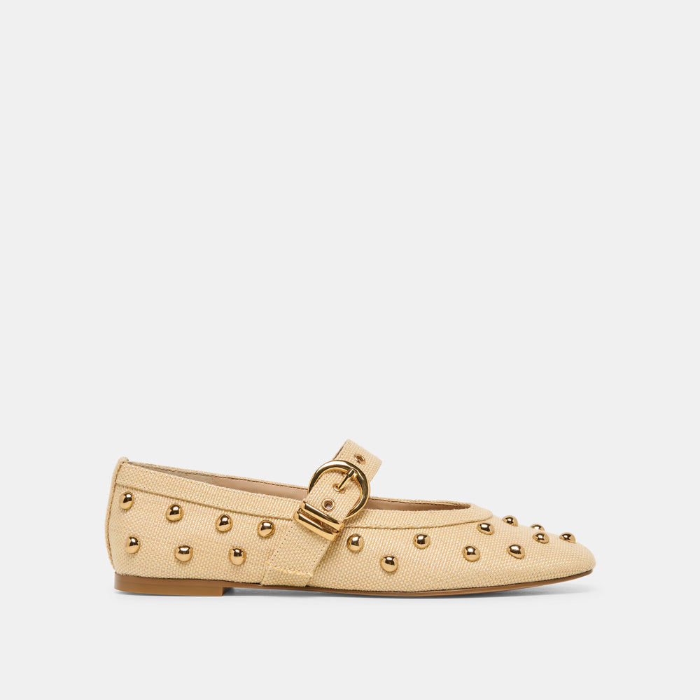 Dolce Vita SHOES | Mikel Stud Lt Natural Raffia Ballet Flats