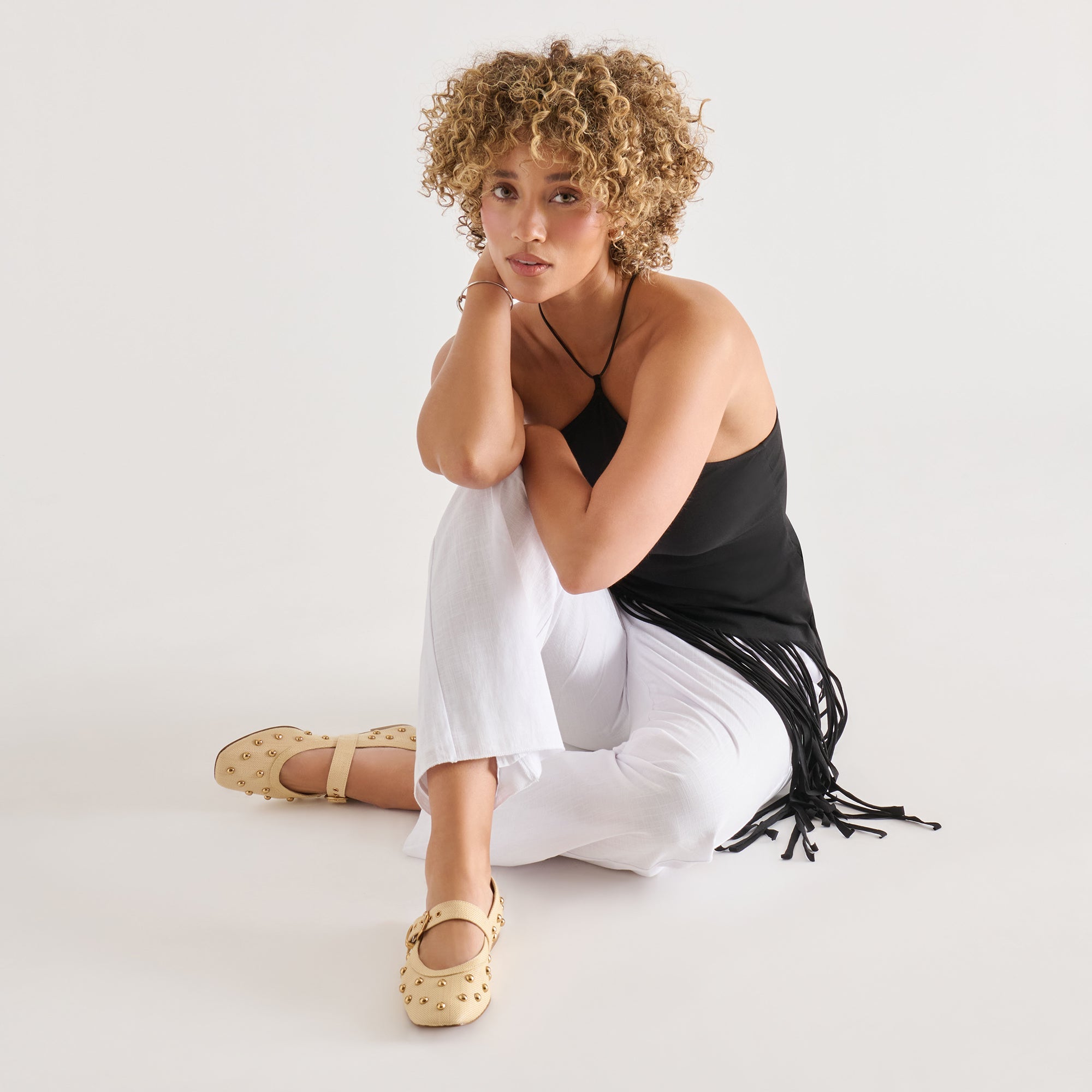 Dolce Vita SHOES | Mikel Stud Lt Natural Raffia Ballet Flats