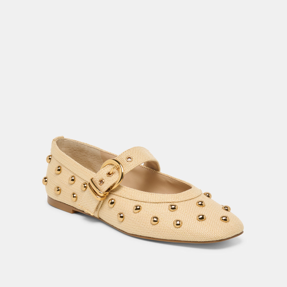 Dolce Vita SHOES | Mikel Stud Lt Natural Raffia Ballet Flats