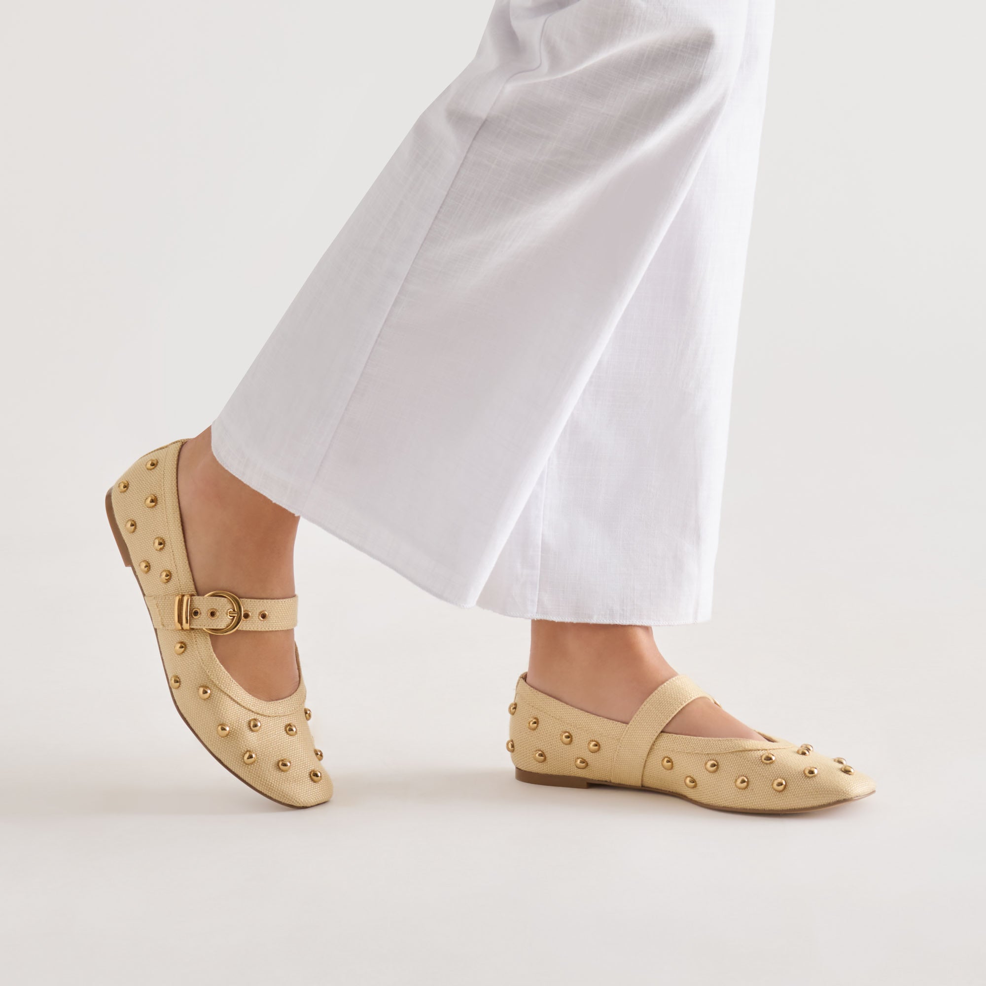 Dolce Vita SHOES | Mikel Stud Lt Natural Raffia Ballet Flats