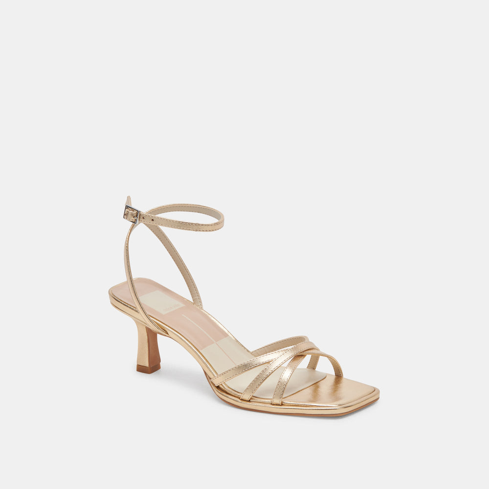 Dolce Vita SHOES | Manji Wide Light Gold Metallic Leather Heels