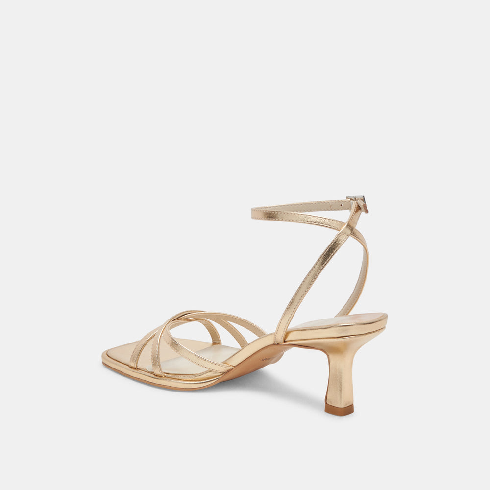 Dolce Vita SHOES | Manji Wide Light Gold Metallic Leather Heels