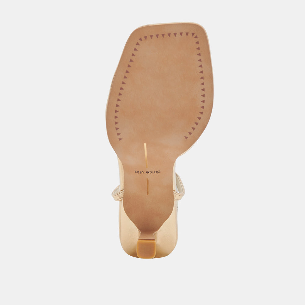 Dolce Vita SHOES | Manji Wide Light Gold Metallic Leather Heels