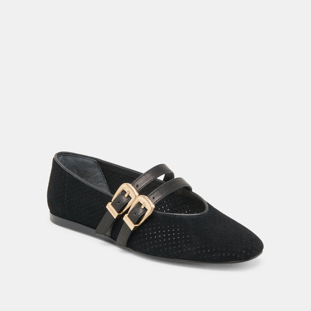 Dolce Vita SHOES | Baylee Wide Onyx Perforated Suede Ballet Flats