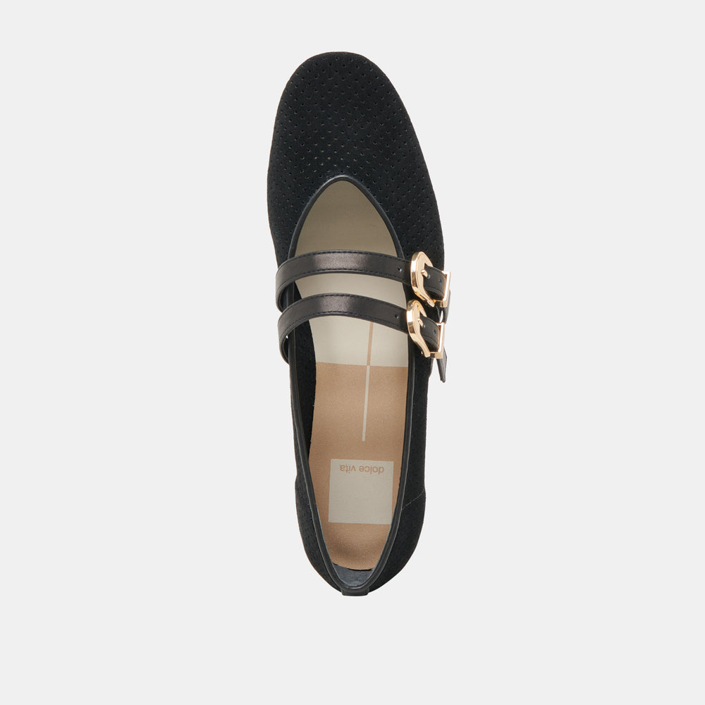 Dolce Vita SHOES | Baylee Wide Onyx Perforated Suede Ballet Flats