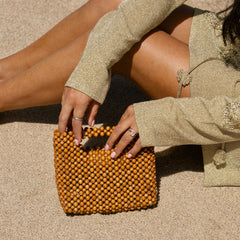 Dolce Vita HANDBAGS | LINZY Natural Wood Top-Handle Handbag with Crossbody Strap