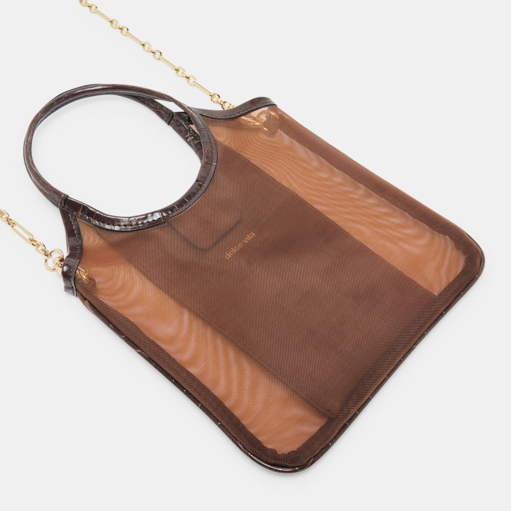 Dolce Vita HANDBAGS | SYLVENE Chocolate Mesh Removable Crossbody Handbag