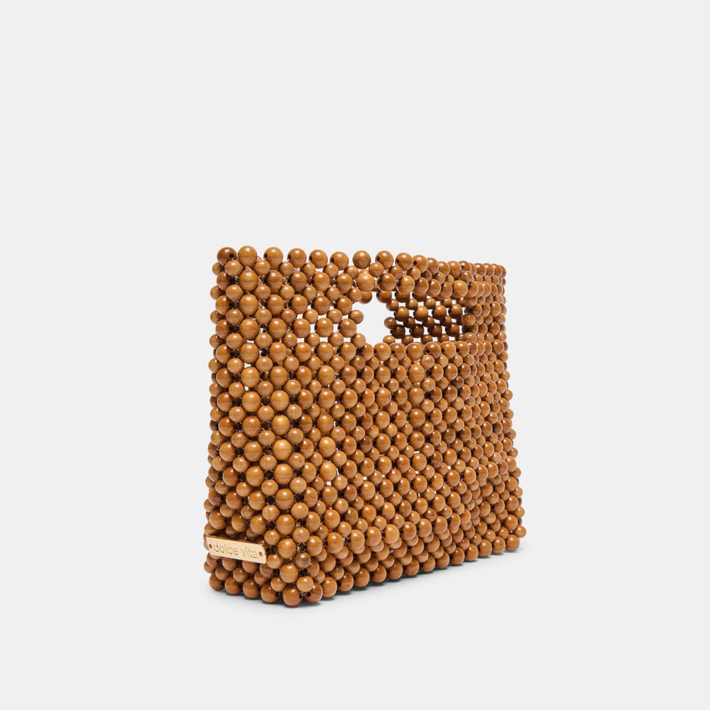 Dolce Vita HANDBAGS | LINZY Natural Wood Top-Handle Handbag with Crossbody Strap