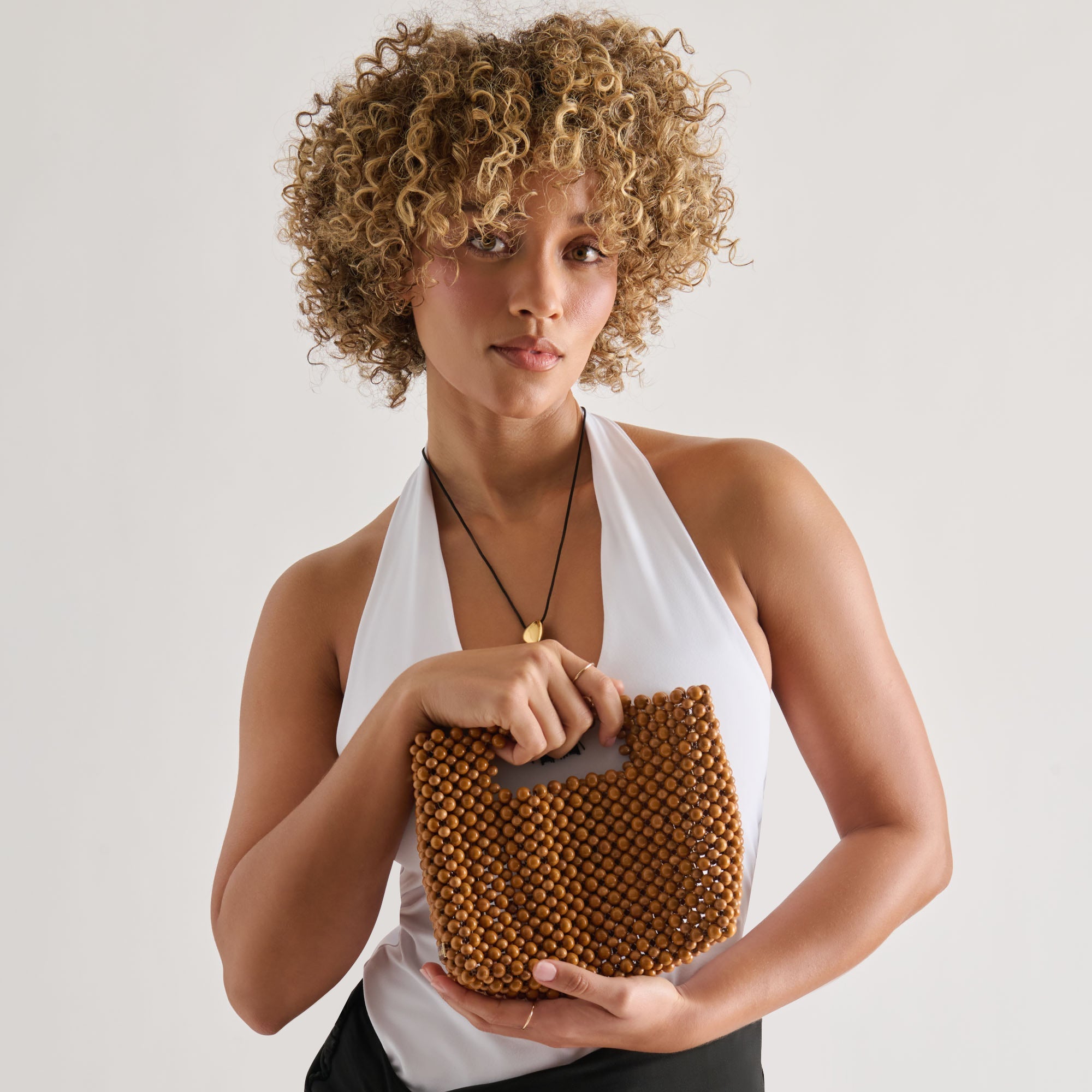Dolce Vita HANDBAGS | LINZY Natural Wood Top-Handle Handbag with Crossbody Strap