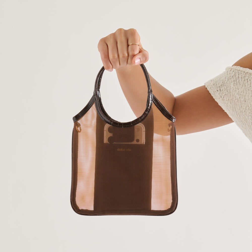 Dolce Vita HANDBAGS | SYLVENE Chocolate Mesh Removable Crossbody Handbag