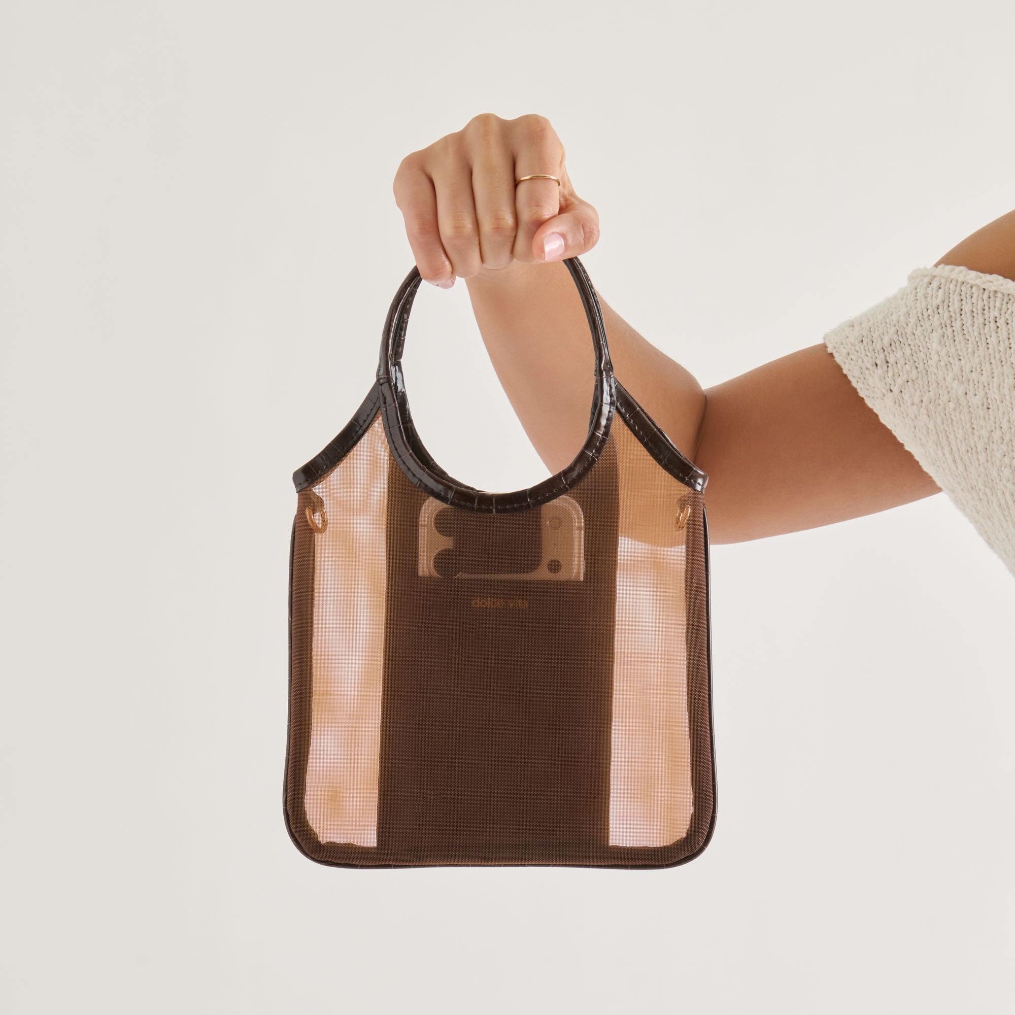 Dolce Vita HANDBAGS | SYLVENE Chocolate Mesh Removable Crossbody Handbag