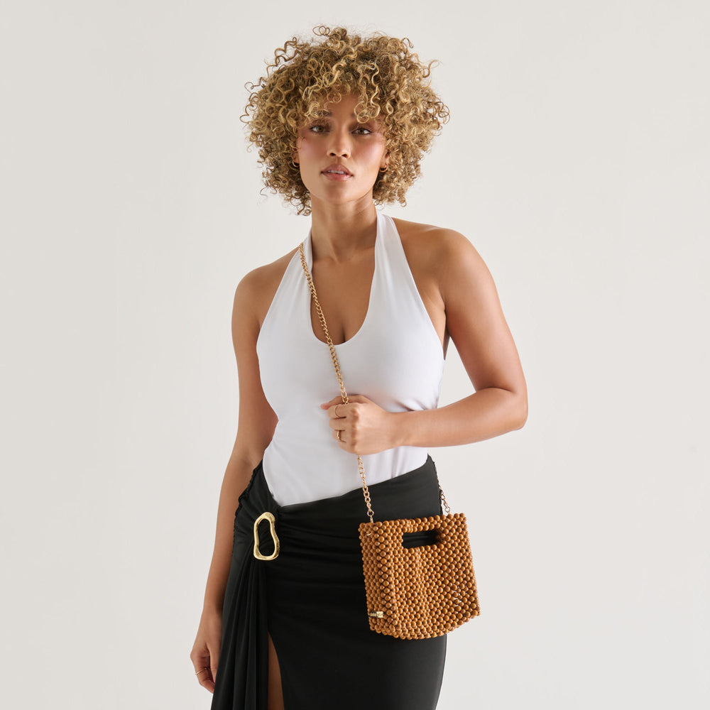 Dolce Vita HANDBAGS | LINZY Natural Wood Top-Handle Handbag with Crossbody Strap