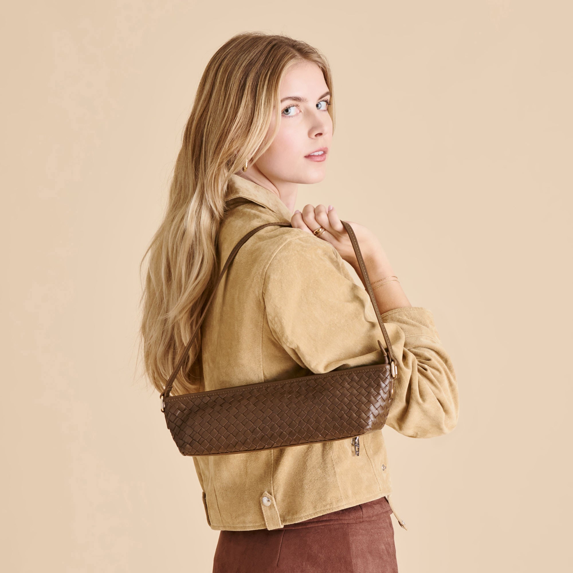 Dolce Vita HANDBAGS | Savaii Brown Woven Leather Shoulder Bag