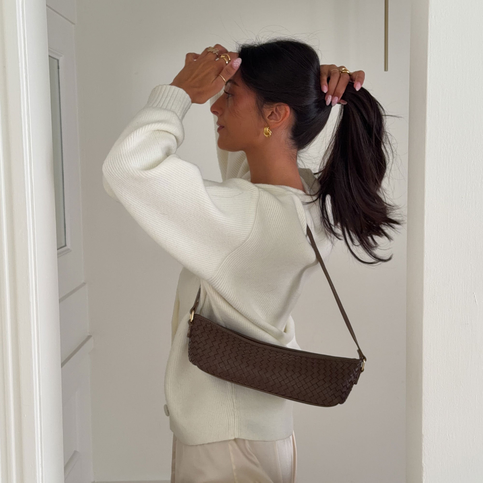 Dolce Vita HANDBAGS | Savaii Brown Woven Leather Shoulder Bag