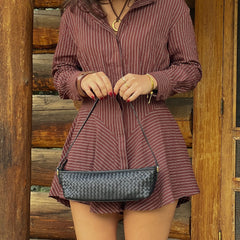Dolce Vita HANDBAGS | Savaii Black Woven Leather Shoulder Bag