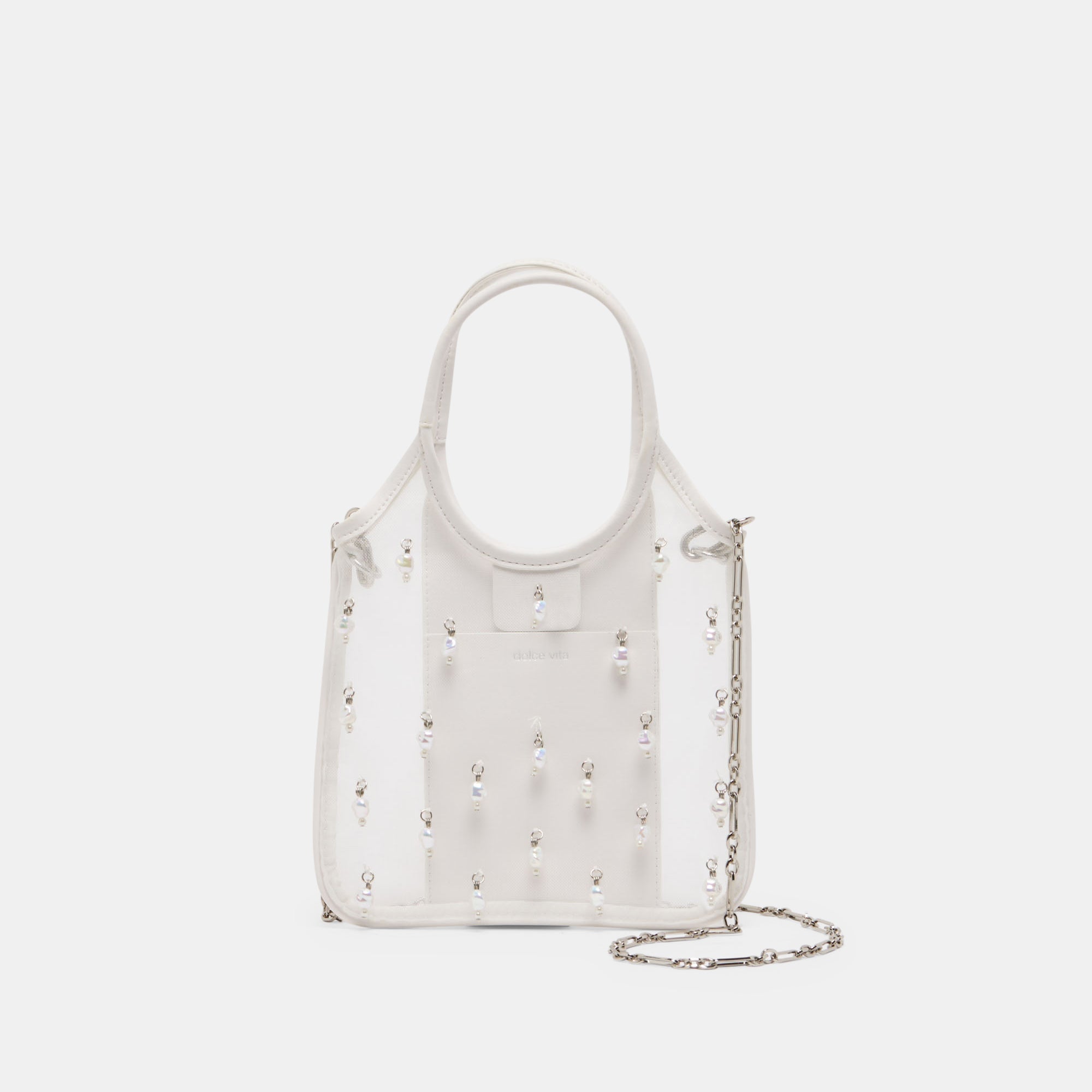 Dolce Vita HANDBAGS | SYLVENE PEARL White Mesh Removable Crossbody Handbag