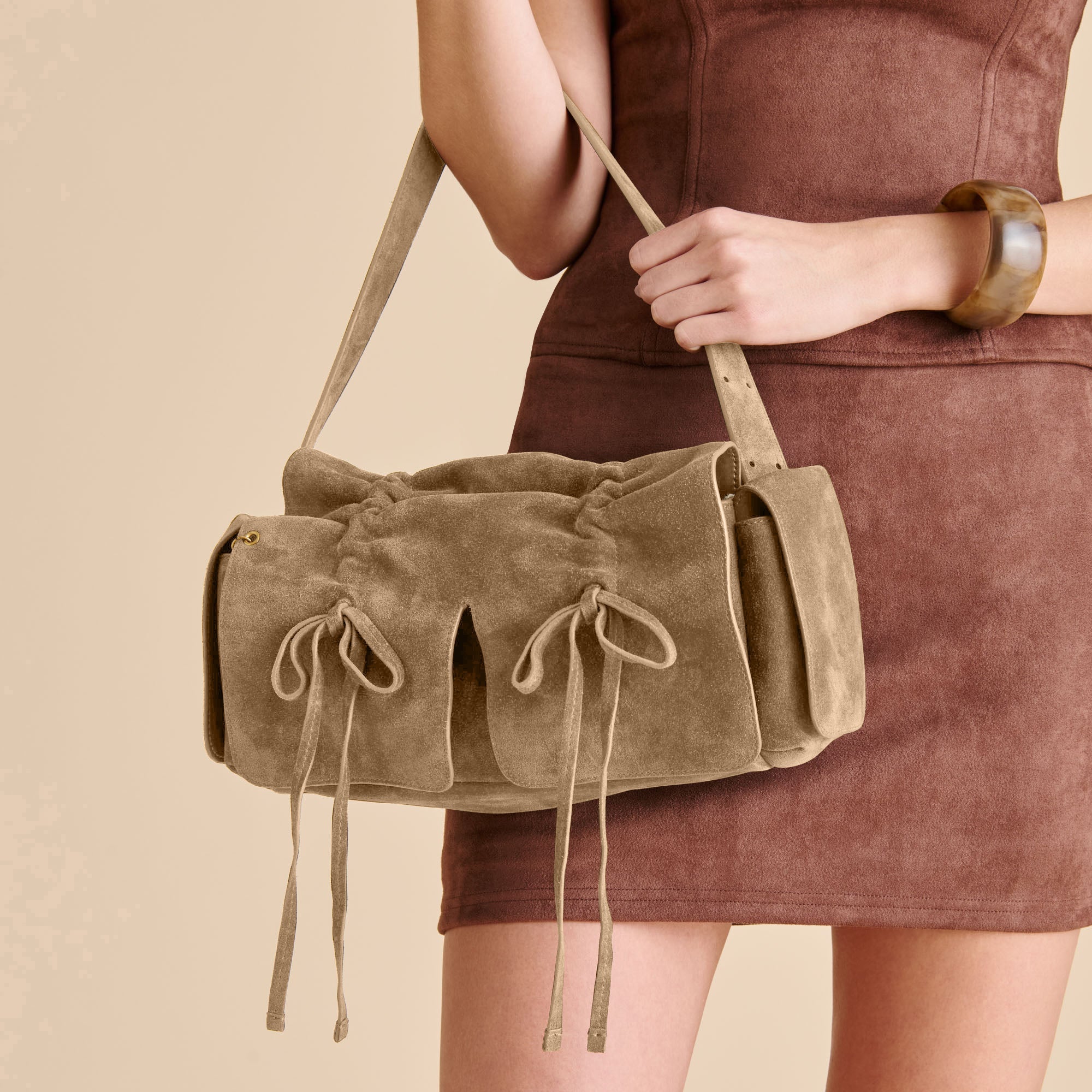 Dolce Vita HANDBAGS | Hudson Olive Suede Shoulder Bag