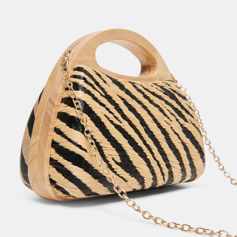 Dolce Vita HANDBAGS | Maelie Black Natural Zebra Raffia Handbag