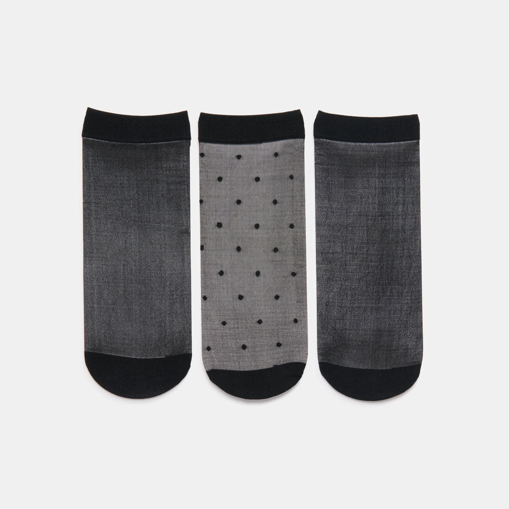 Dolce Vita Sale | 3-Pack Ditsy Dot Black Sheer Anklet Socks