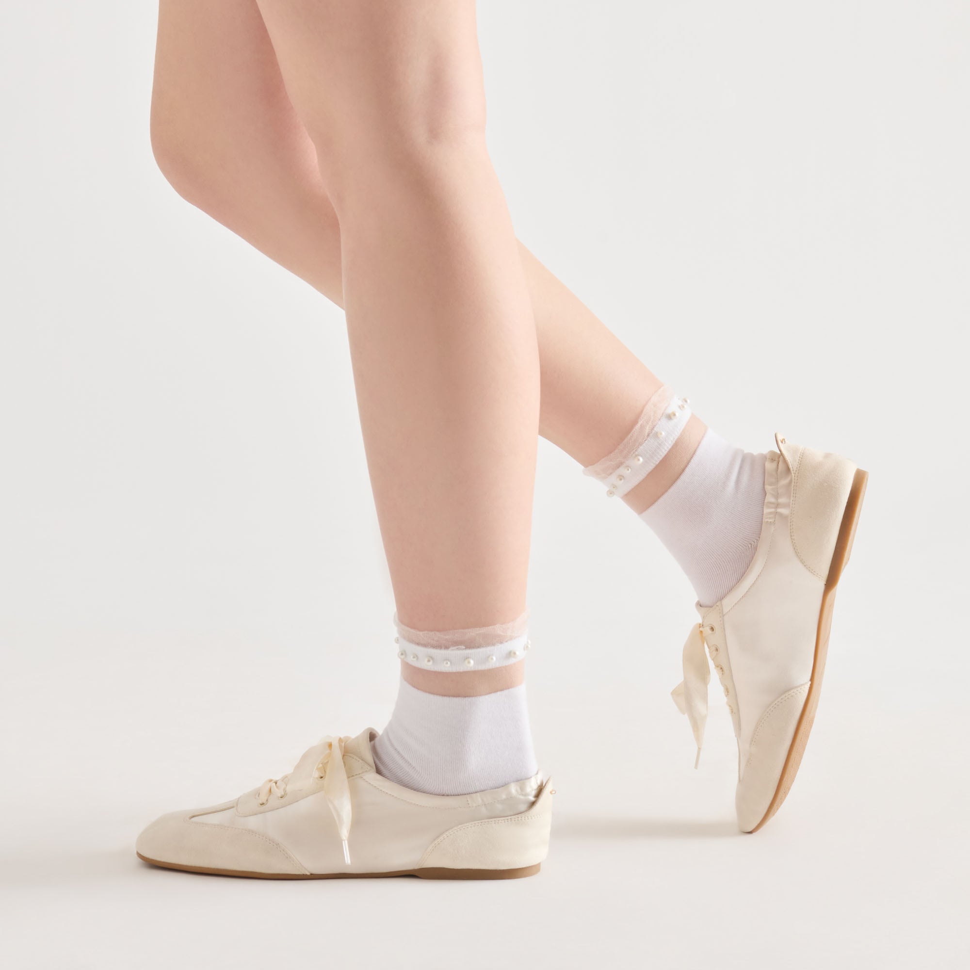 Dolce Vita Sale | Sheer Ruffle White Pearl Anklet Socks