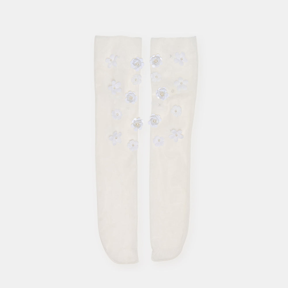 Dolce Vita Sale | Floral Chiffon White Slouch Socks