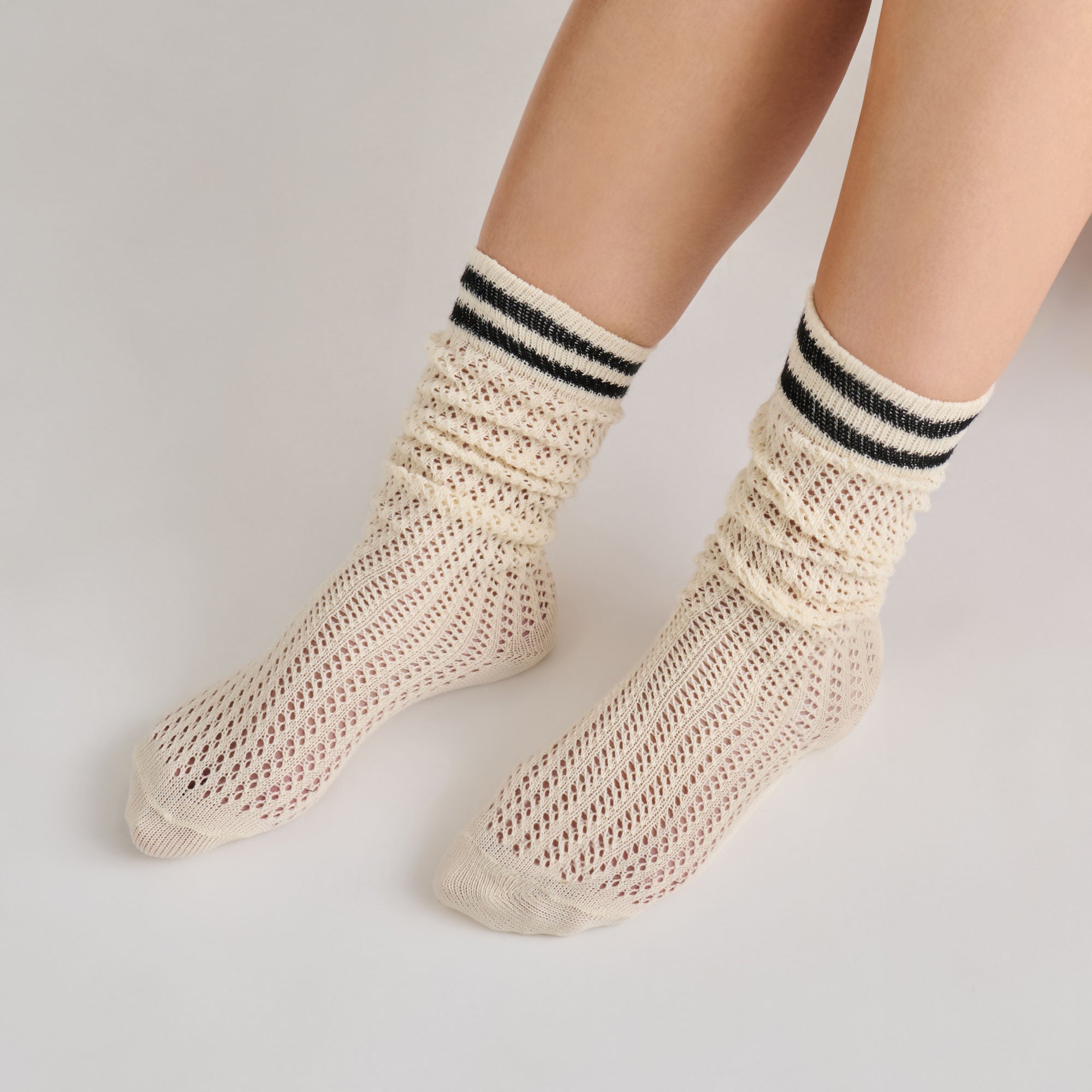 Dolce Vita Sale | Pointelle Striped Black White Knee High Sock