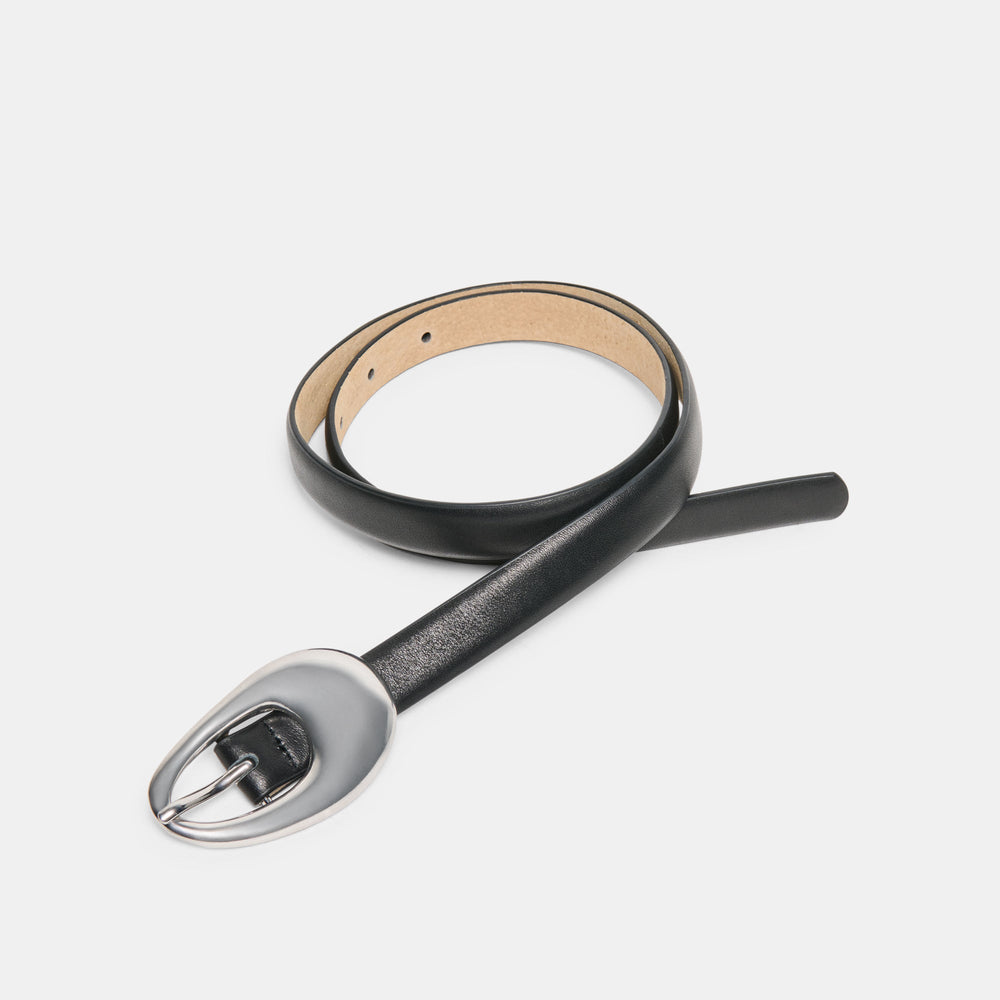 Dolce Vita ACCESSORIES | Organic Oval Black Silver Buckle Belt