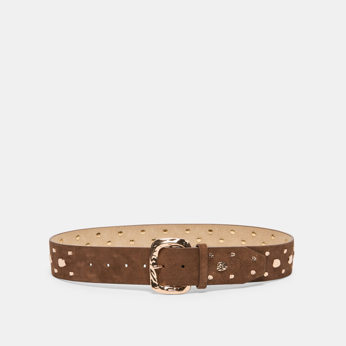 Dolce Vita ACCESSORIES | Rectangle Buckle Brown Suede Gold Studded Belt