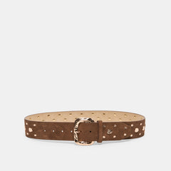 Dolce Vita ACCESSORIES | Rectangle Buckle Brown Suede Gold Studded Belt