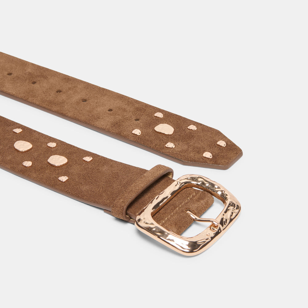 Dolce Vita ACCESSORIES | Rectangle Buckle Brown Suede Gold Studded Belt