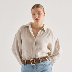 Dolce Vita ACCESSORIES | Rectangle Buckle Brown Suede Gold Studded Belt