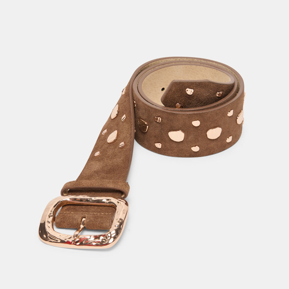 Dolce Vita ACCESSORIES | Rectangle Buckle Brown Suede Gold Studded Belt