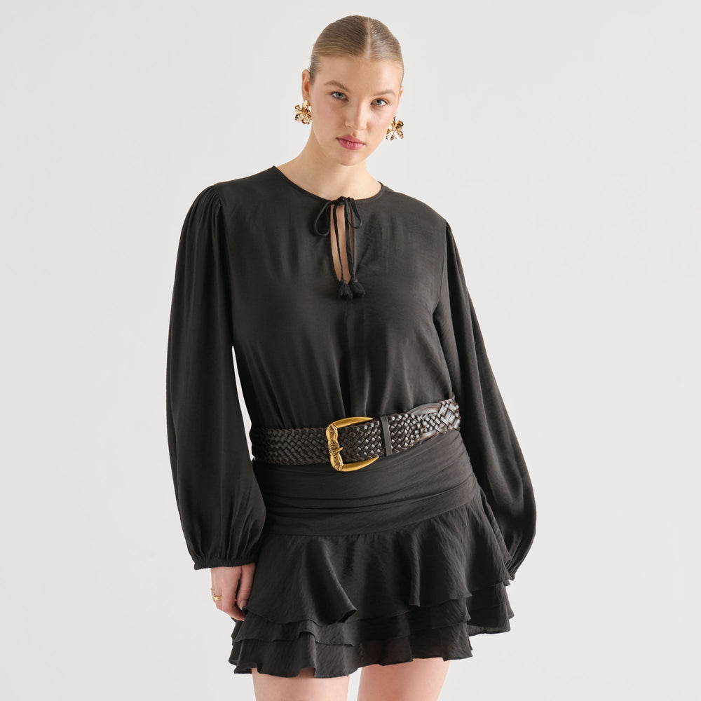 Dolce Vita ACCESSORIES | Western Espresso Woven Leather Belt with Silver Buckle