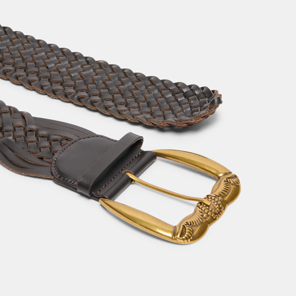 Dolce Vita ACCESSORIES | Western Espresso Woven Leather Belt with Silver Buckle