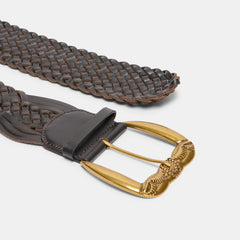 Dolce Vita ACCESSORIES | Western Espresso Woven Leather Belt with Silver Buckle