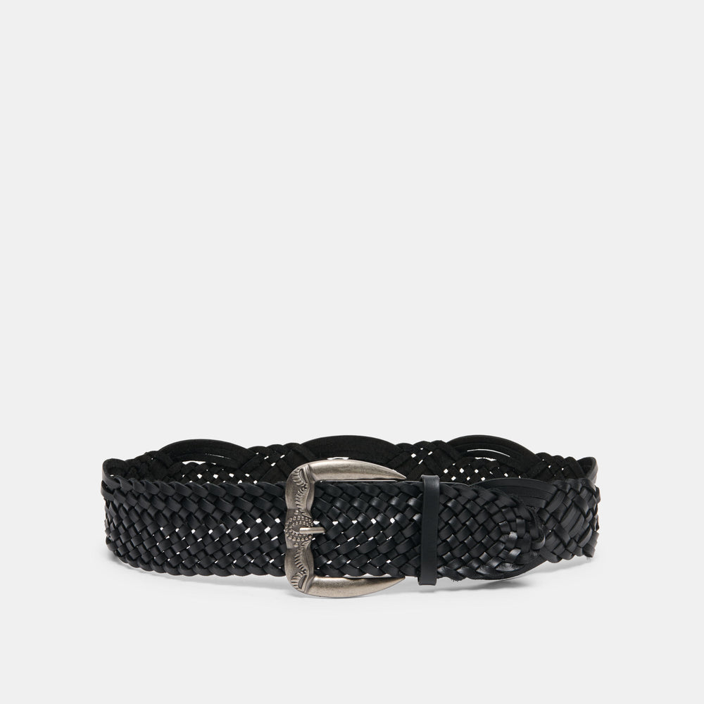 Dolce Vita ACCESSORIES | Western Black Woven Leather Belt with Silver Buckle