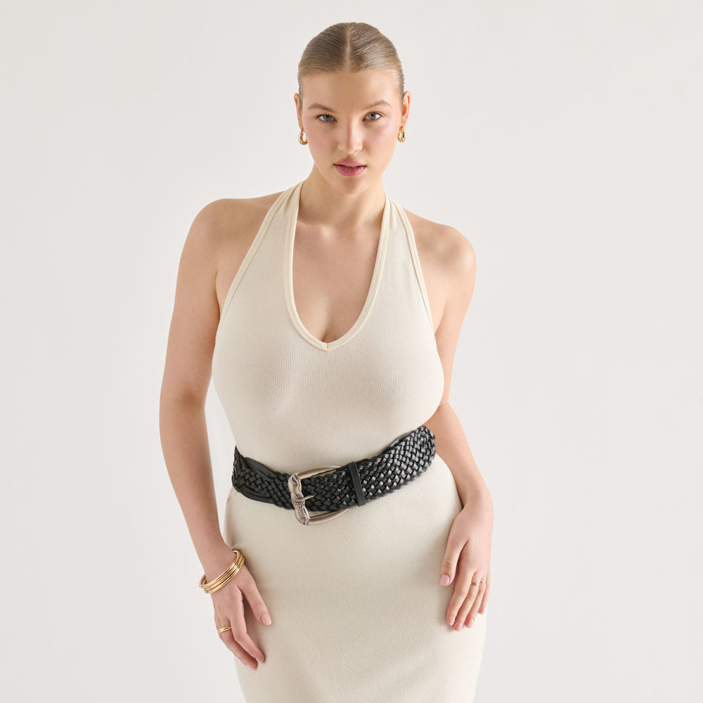 Dolce Vita ACCESSORIES | Western Black Woven Leather Belt with Silver Buckle