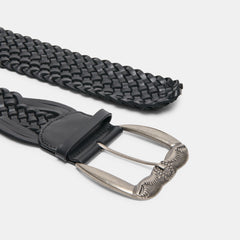 Dolce Vita ACCESSORIES | Western Black Woven Leather Belt with Silver Buckle