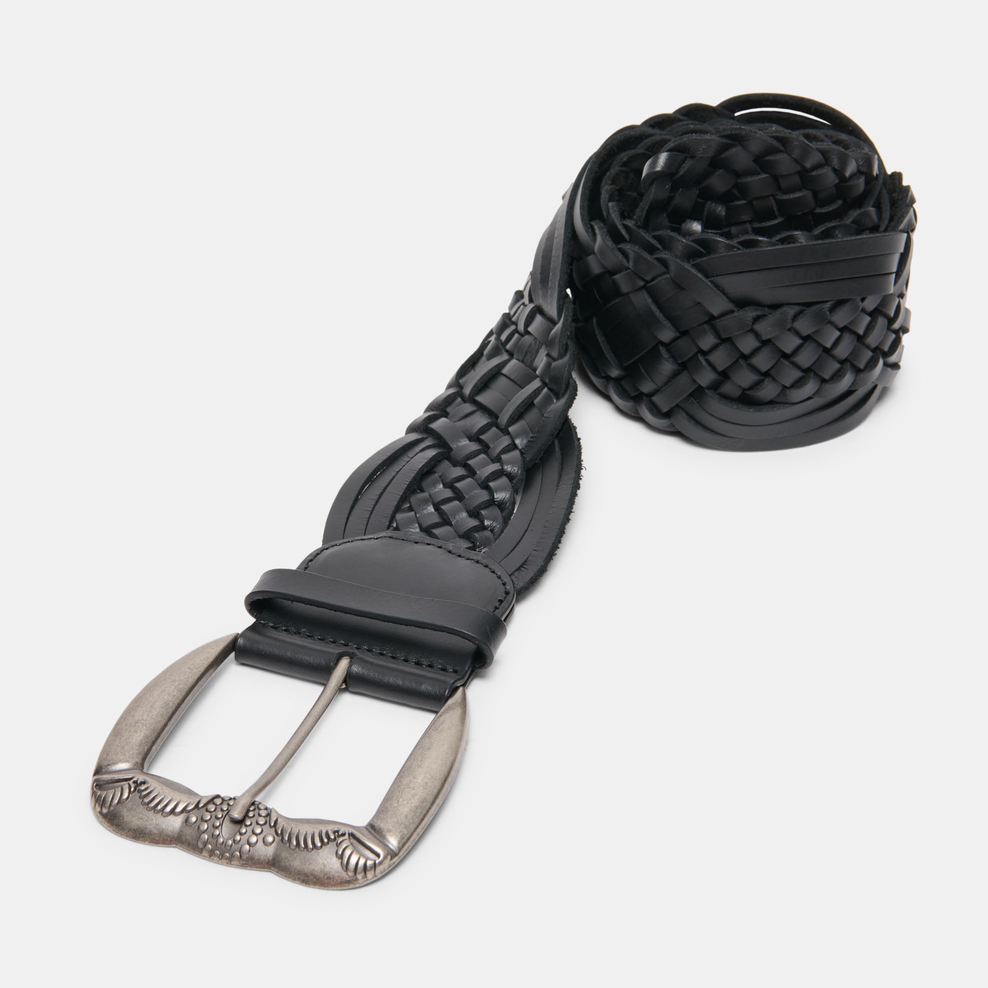 Dolce Vita ACCESSORIES | Western Black Woven Leather Belt with Silver Buckle