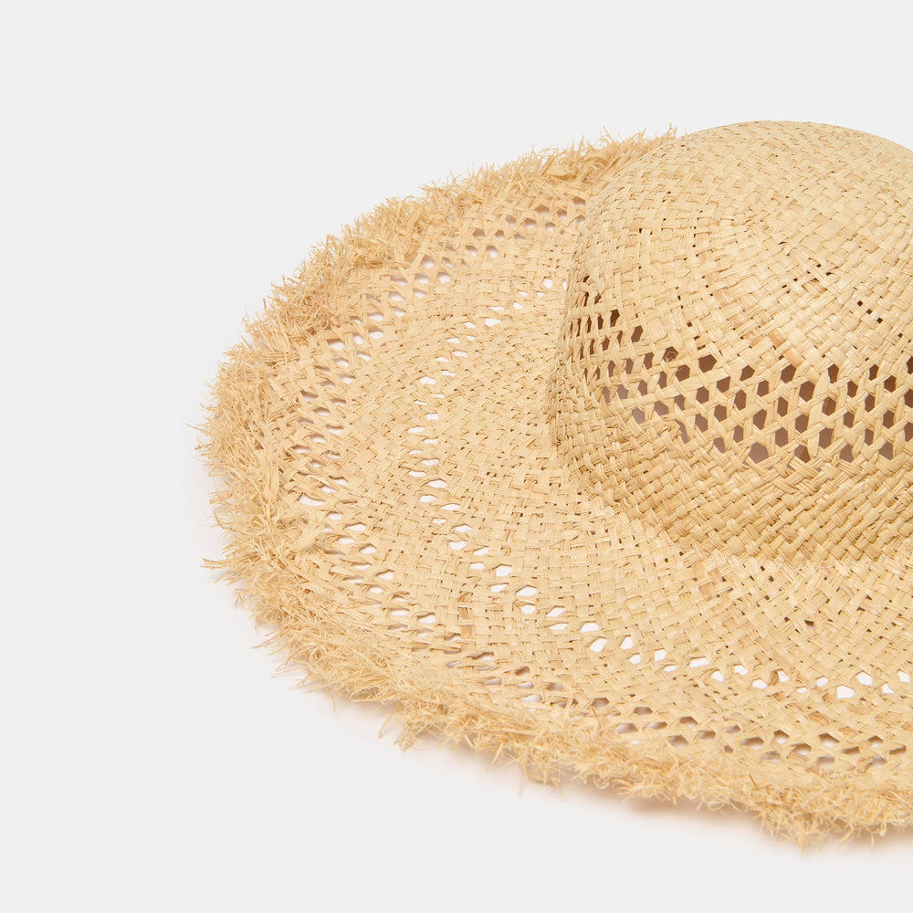Dolce Vita ACCESSORIES | Open Weave Tan Sunhat with Frayed Edge