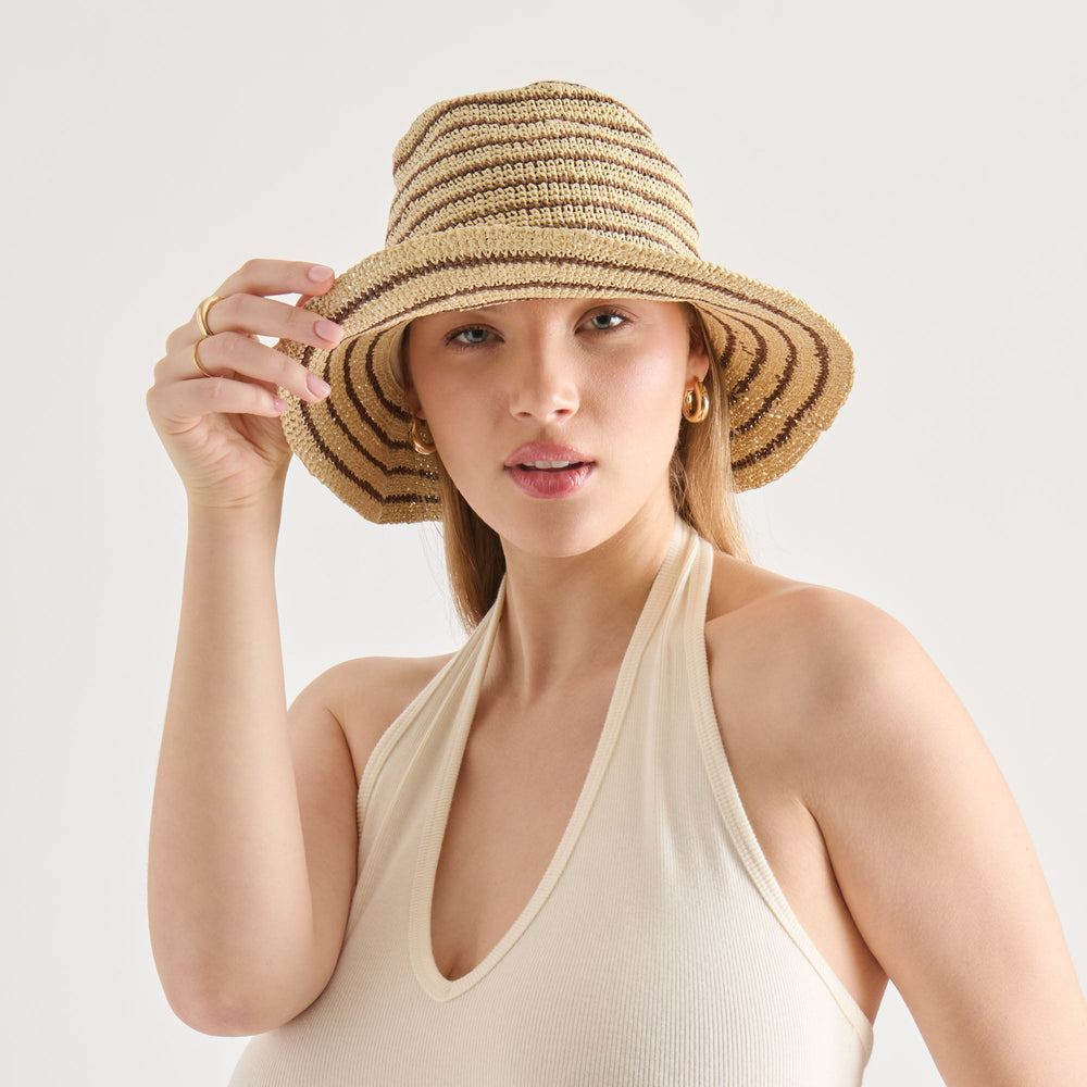 Dolce Vita ACCESSORIES | Striped Brown Natural Straw Cloche
