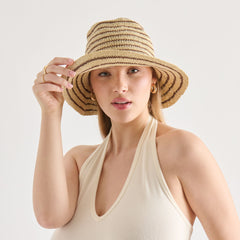 Dolce Vita ACCESSORIES | Striped Brown Natural Straw Cloche