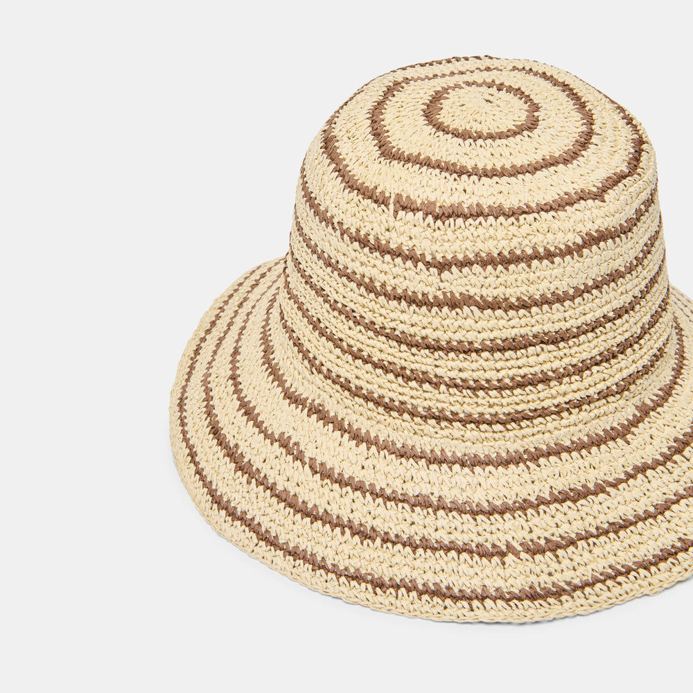 Dolce Vita ACCESSORIES | Striped Brown Natural Straw Cloche